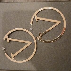 V Initial Gold Hoop Earrings